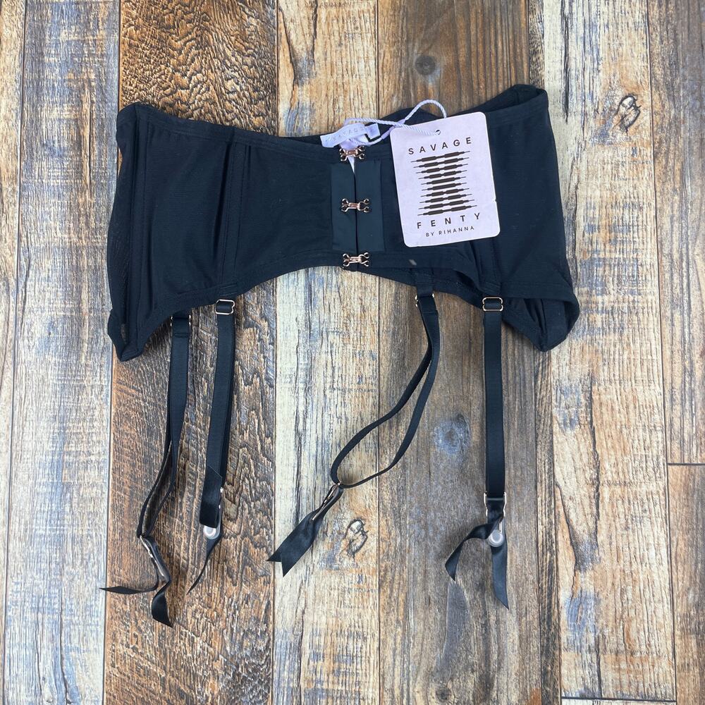 Savage X Fenty Women's XS Black Nylon Elastane See Thru U Garter Belt